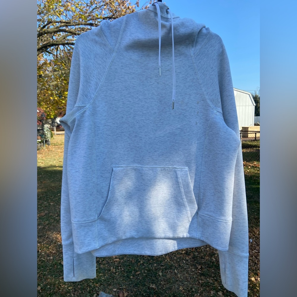 Athleta Hoodie Womens Small Stadium Zip Pockets Thumbholes Hooded heather grey
